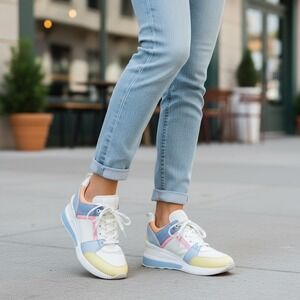 Michael Kors Women's Sneakers Multi Pastel Colors White Blue Yellow Lace‎ Up